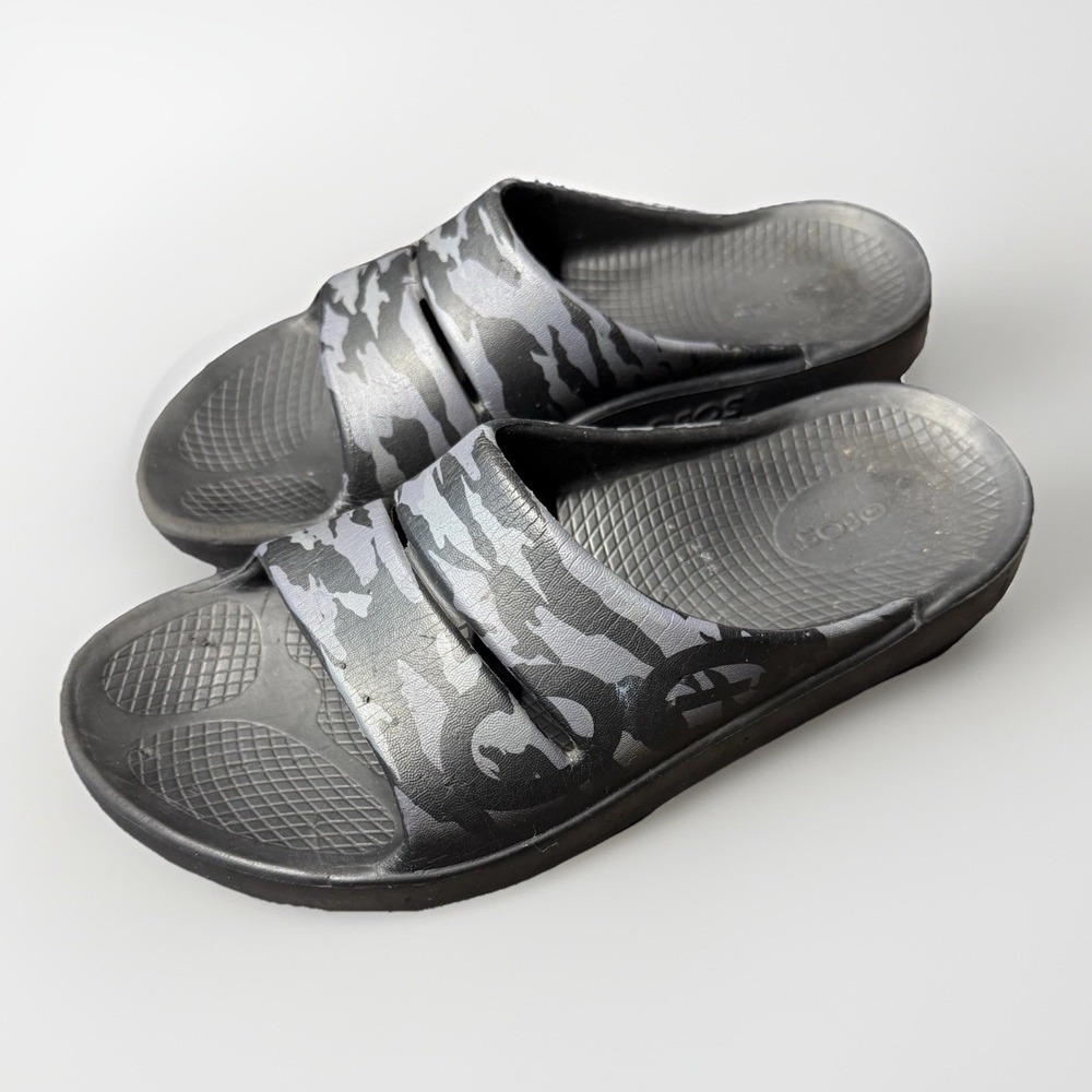 Oofos Ooahh Slide Sandals Men's‎ 6 Black Camo Recovery Comfort Women's 8 EUR 39